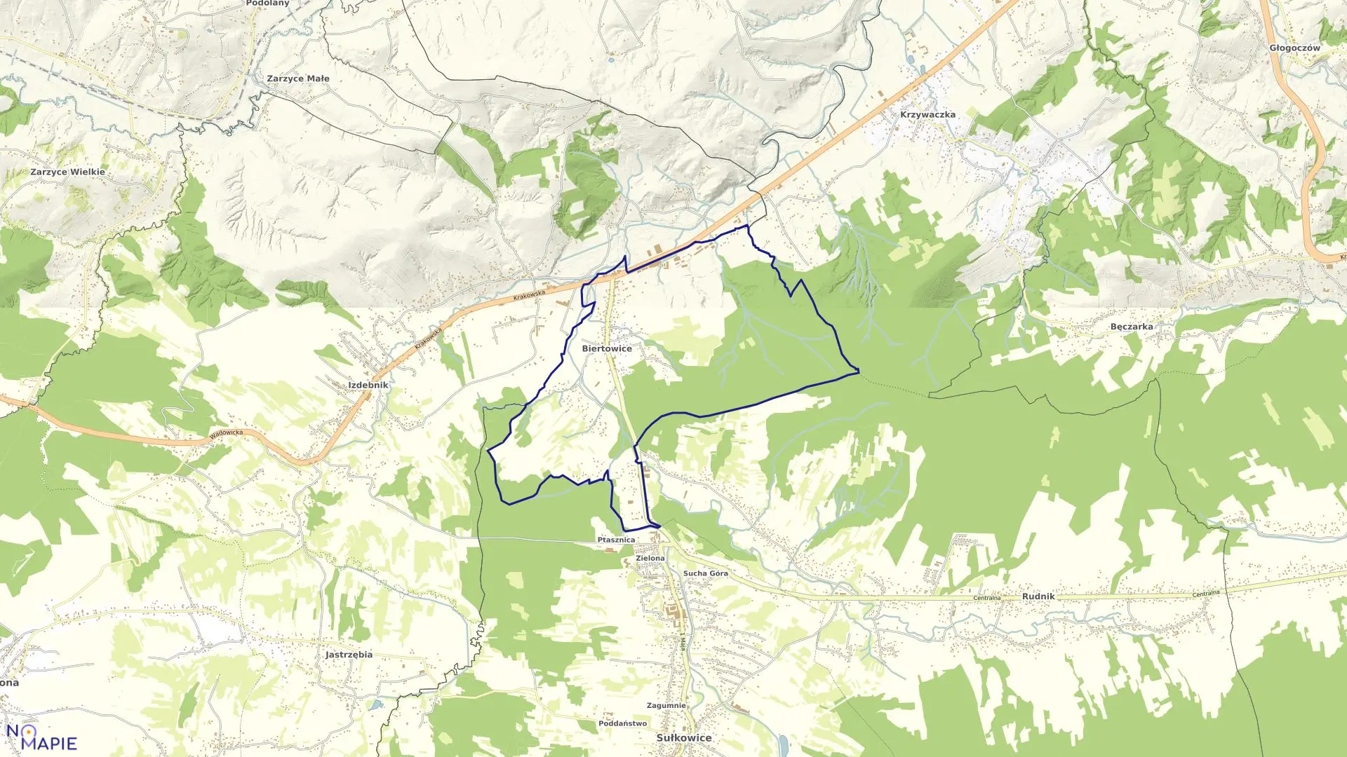 Mapa obrębu Biertowice w gminie Sułkowice