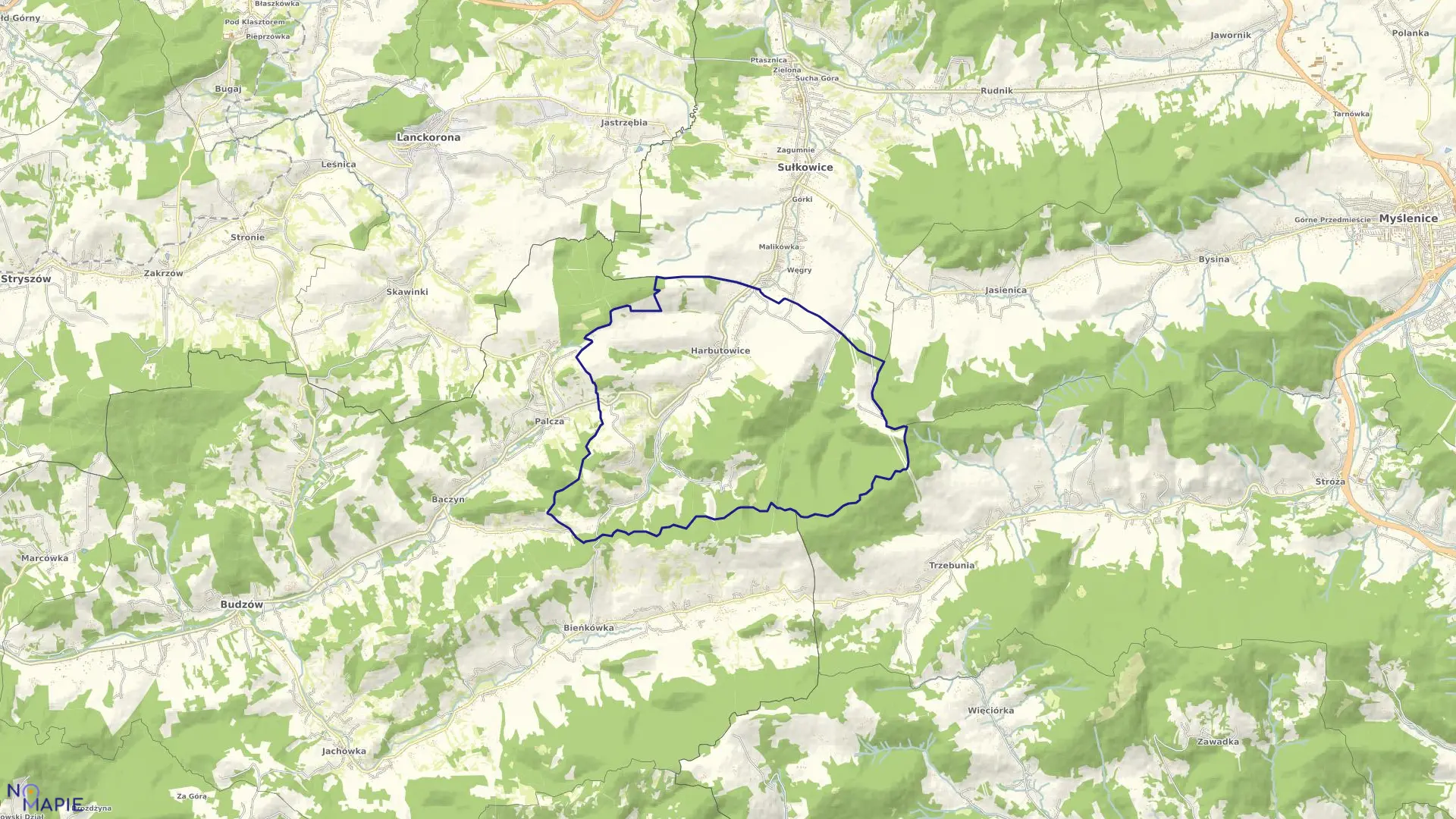 Mapa obrębu Harbutowice w gminie Sułkowice