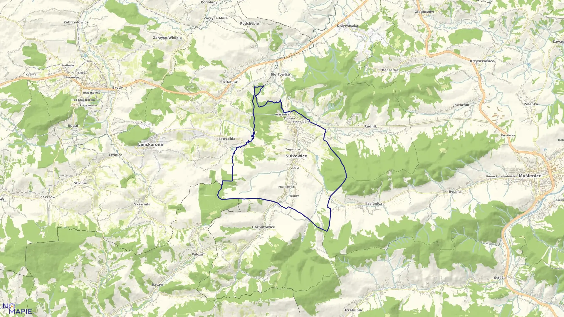 Mapa obrębu Sułkowice w gminie Sułkowice